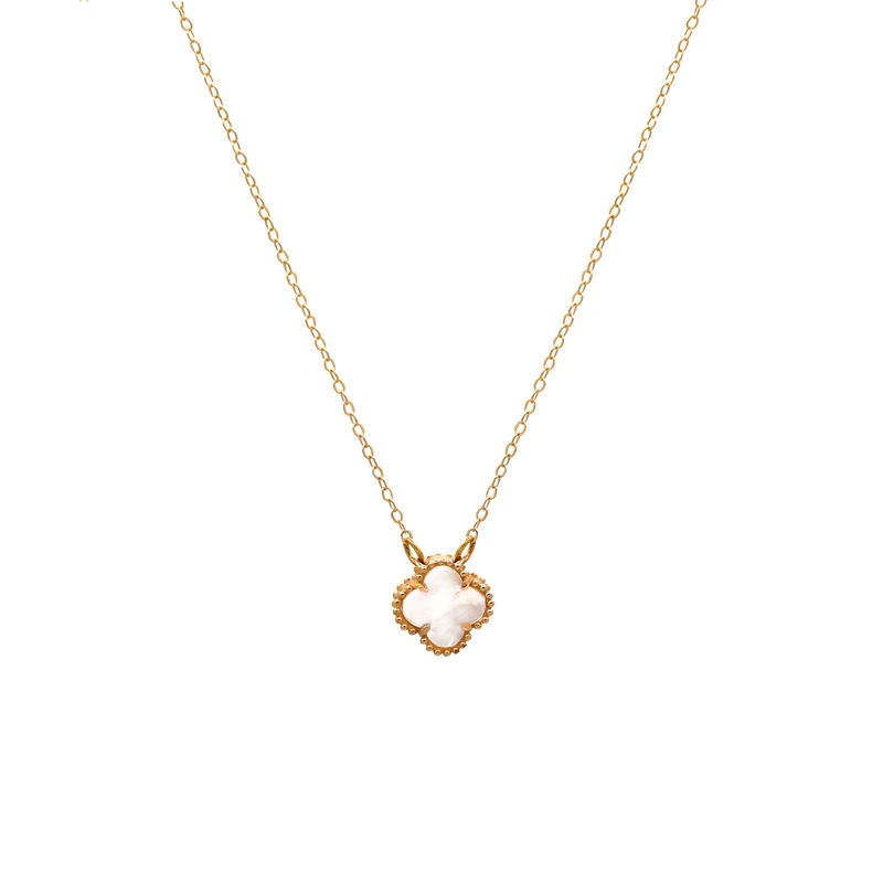 گردنبند طلا 18 عیار زنانه با زنجیر حلقه‌ای (فلامینگو) سکه شیخ مدل mini vancleef