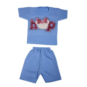 ست تی شرت و شلوارک دخترانه مدل RZ-TT028-KHSI-AB رنگ آبی