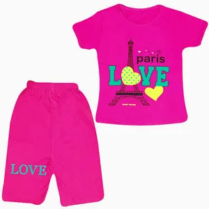 ست تی شرت آستین کوتاه و شلوارک دخترانه مدل Eiffel کد Sor2