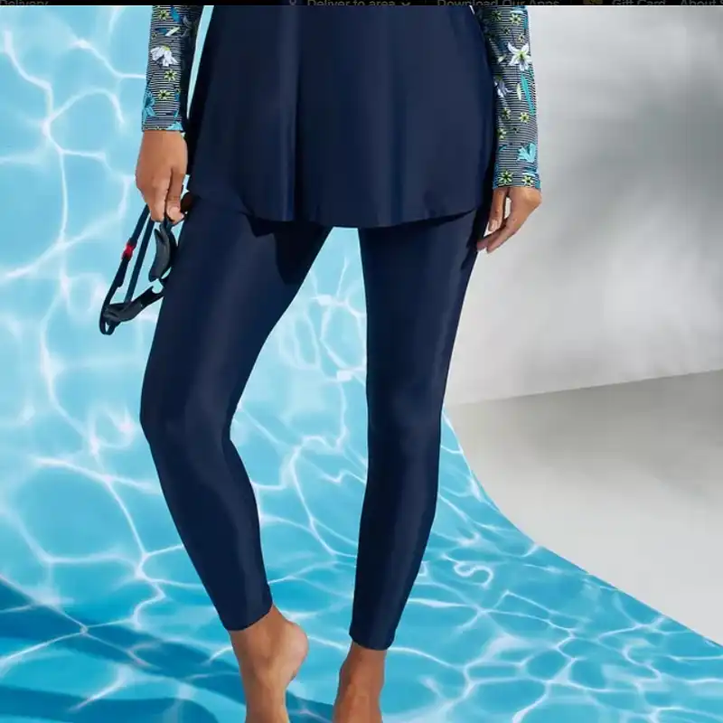 مایو زنانه مدل اسلامی حجاب دار رنگ سرمه ای تیره