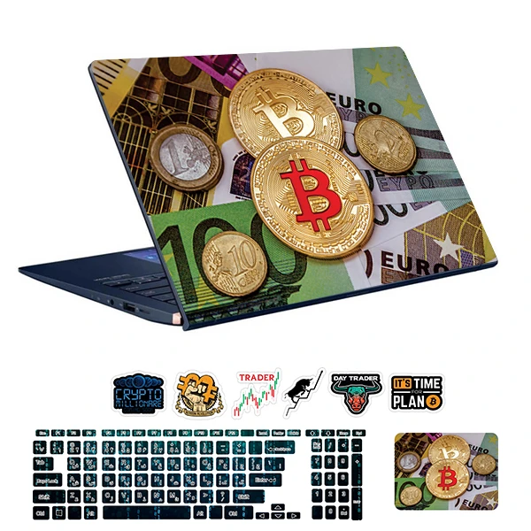استیکر لپ تاپ توییجین و موییجین طرح Bitcoin کد 11 مناسب برای لپ تاپ 15.6 اینچ به همراه برچسب حروف فارسی کیبورد