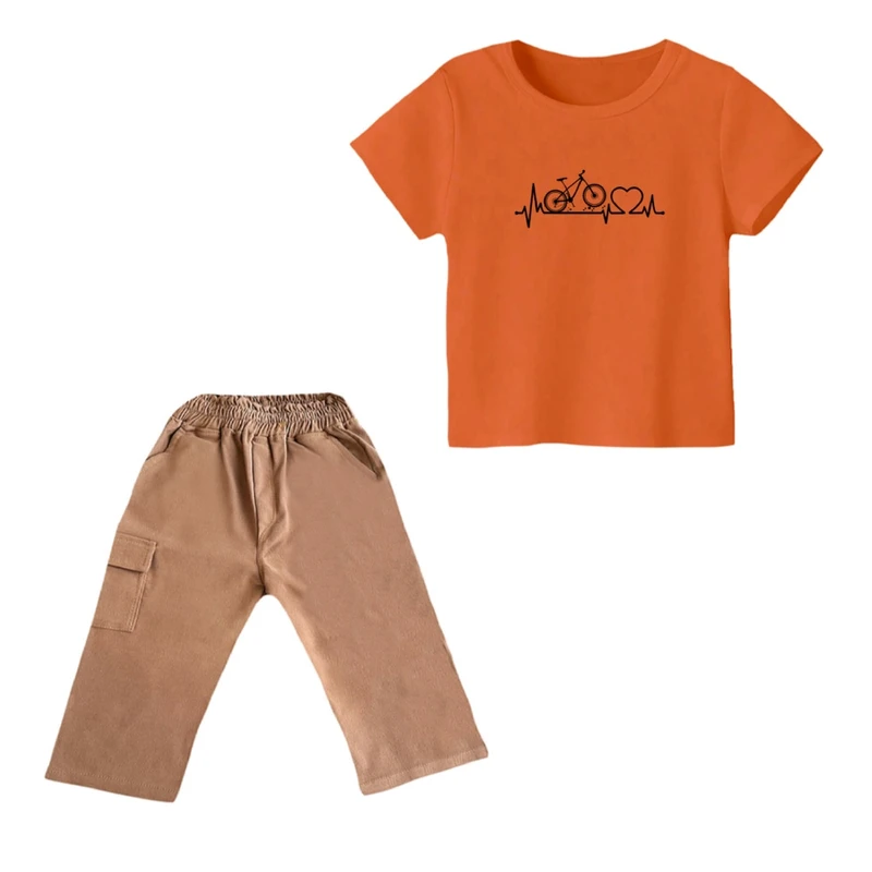 ست تی شرت و شلوارک دخترانه مدل دوچرخه کد ۶