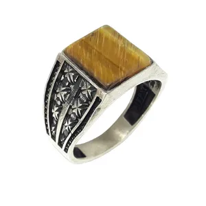 انگشتر نقره مردانه مدل نگین چشم ببر  کد 20022