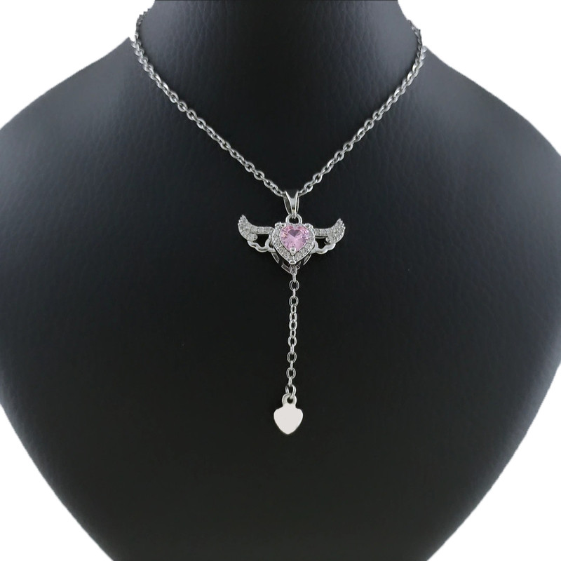 گردنبند دخترانه مدل قلب بالدار قلب فرشته با بال متحرک بسته 2 عددی