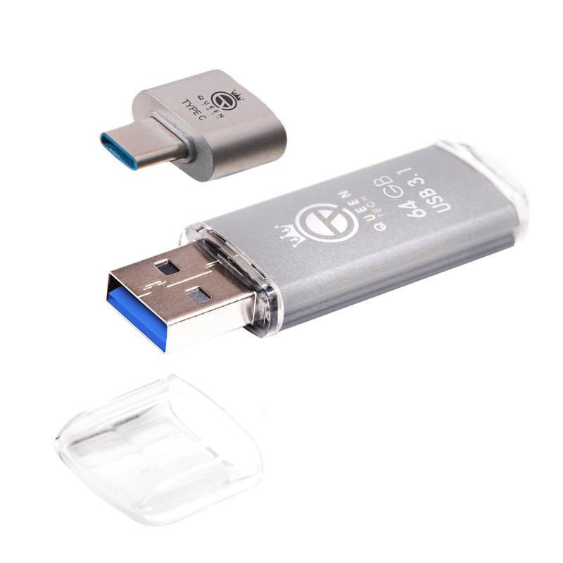 فلش مموری کوئین تک  مدل QUICK USB3.1 CPLUSظرفیت 64 گیگابایت به همراه مبدل USB-C