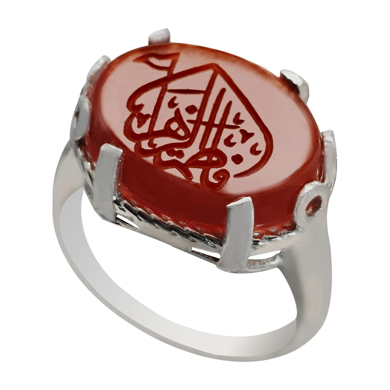 انگشتر نقره عقیق زنانه ملک زیور مدل سنجاقک طرح حکاکی فاطمة زهرا کد 118