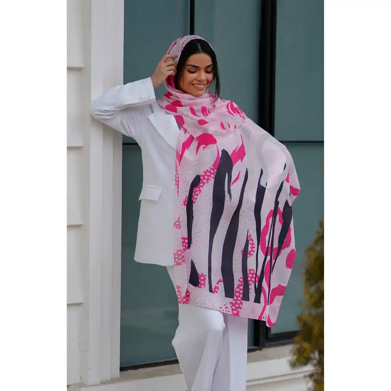 شال زنانه مدل نخ تابستانه طرح پلنگی کد ana-1308-001