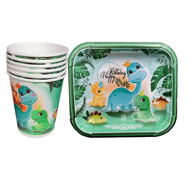 پیش دستی و لیوان یکبار مصرف مدل دایناسور کد pg1 مجموعه 10 عددی