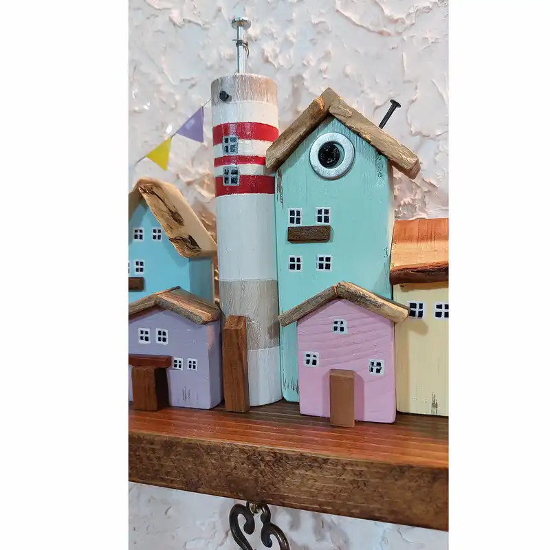 جاکلیدی دیواری چوبی مدل دهکده فانتزی کد 5337z