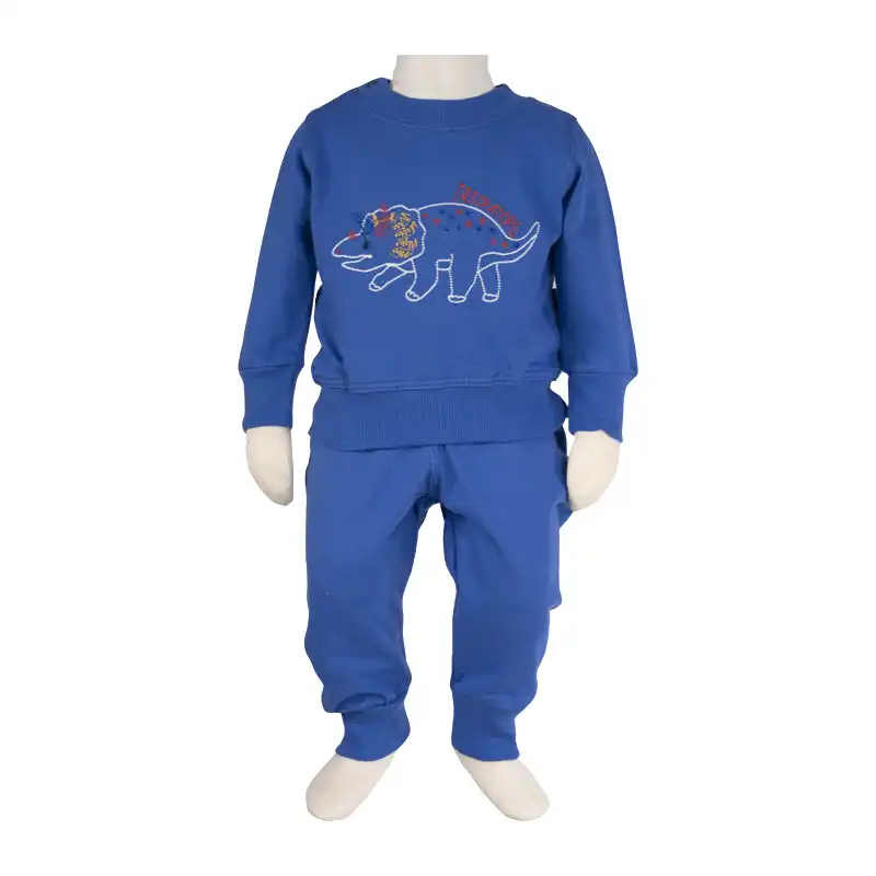 ست سویشرت و شلوار نوزادی آدمک مدل دایناسور کد 117361 رنگ آبی کاربنی