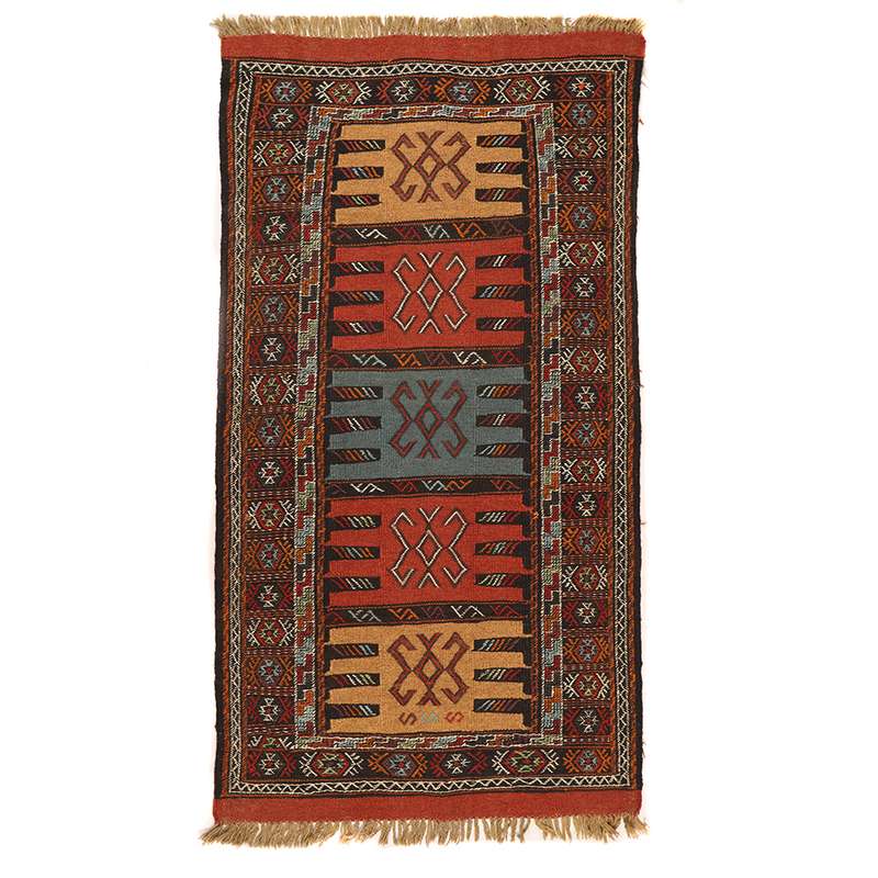 گلیم دستبافت دو متری طرح سفره کردی کد 140810