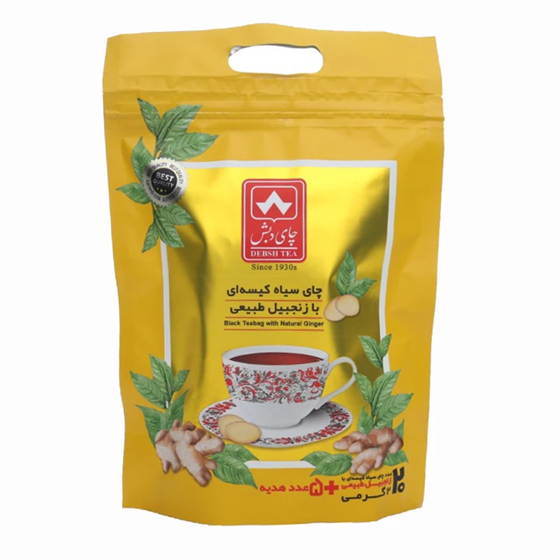 چای سیاه کیسه ای با زنجبیل طبیعی چای دبش بسته 25 عددی