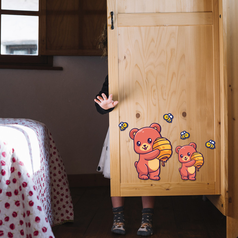 استیکر چوبی کودک باروچین مدل خرسهای بانمک کد 6019 مجموعه 6 عددی