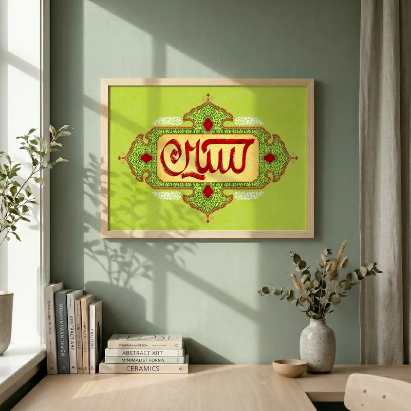 تابلو طرح ولادت امام حسین (ع) مدل G15004 فریم کرم روشن