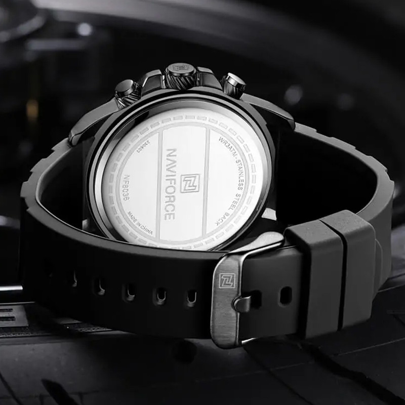 ساعت مچی عقربه‌ای مردانه نیوی فورس مدل کرنوگراف سه موتور ضدآب بند رابر کد PE90