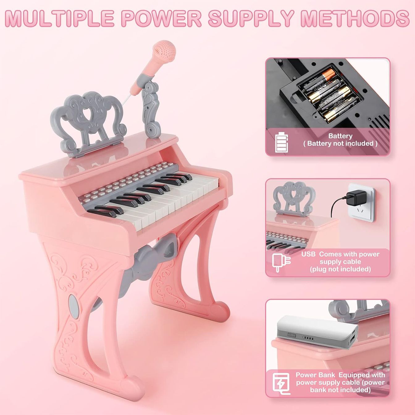 اسباب بازی موزیکال مدل پیانو پایه دار و میکروفون کد 32828 -  - 5