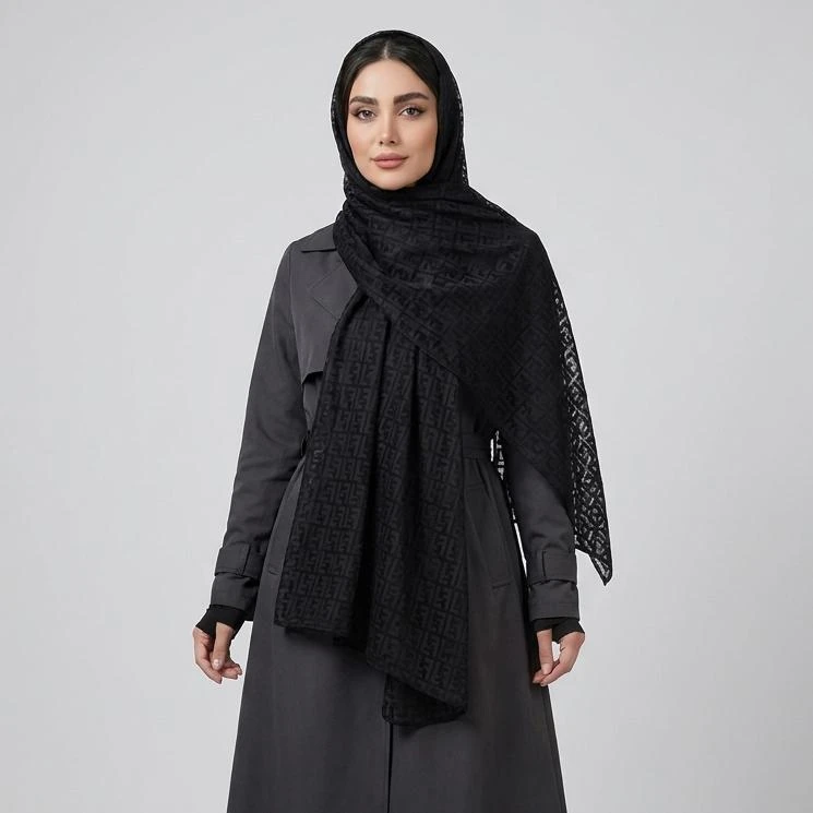 شال زنانه مدل توری طرح برجسته نوار دوزی شده
