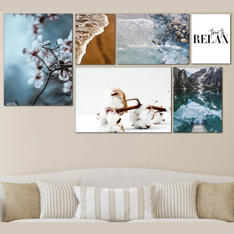 تابلو شاسی بکلیت طرح دریا و گل پنبه مدل SH-405 مجموعه 6 عددی