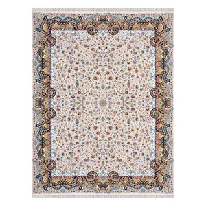 فرش ماشینی زرگل طرح می گل زمینه کرم