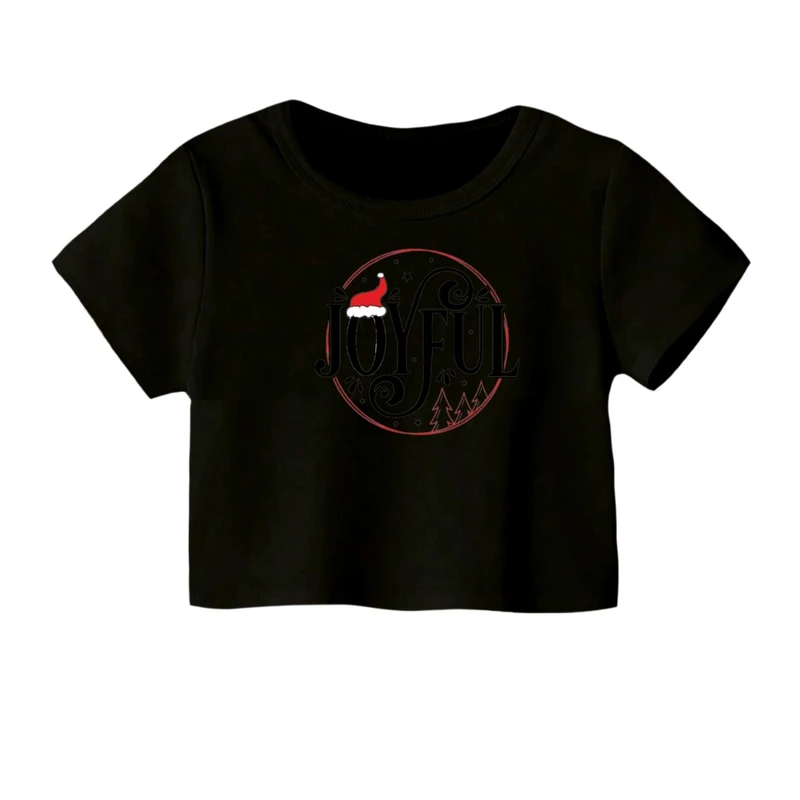 کراپ‌ تی‌شرت آستین کوتاه زنانه مدل نوشته کریسمس کد 10