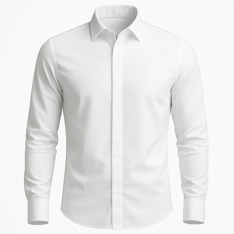 پیراهن آستین بلند یقه برگردان مردانه مدل هافر قاپک مخفی کد H01