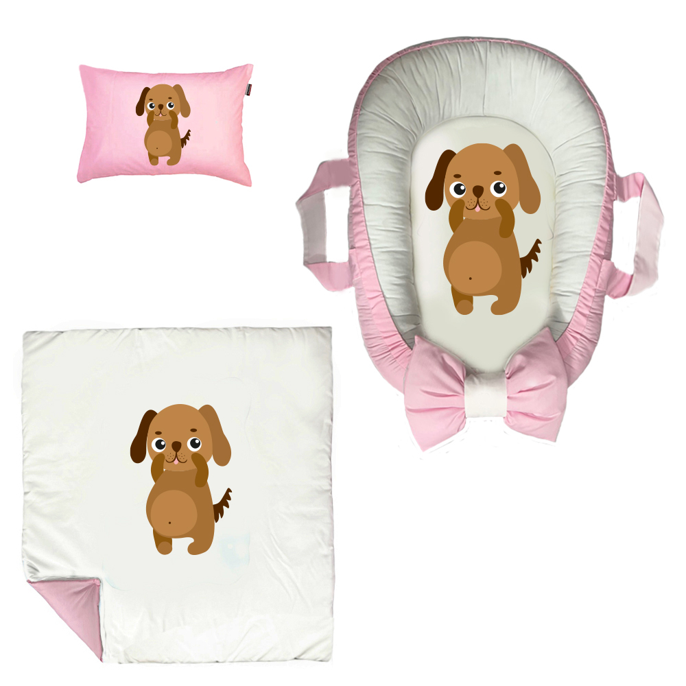 سرویس خواب سه تکه نوزاد مدل گارد محافظ دار طرح بچه سگ کد 027