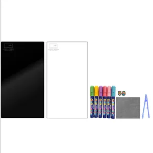 تخته وایت برد هوم اند فریج مدل 12 سایز 28x14 سانتی متر به همراه تخته سیاه، ماژیک گچی، انبر، مگنت و تخته پاک کن مجموعه 12 عددی