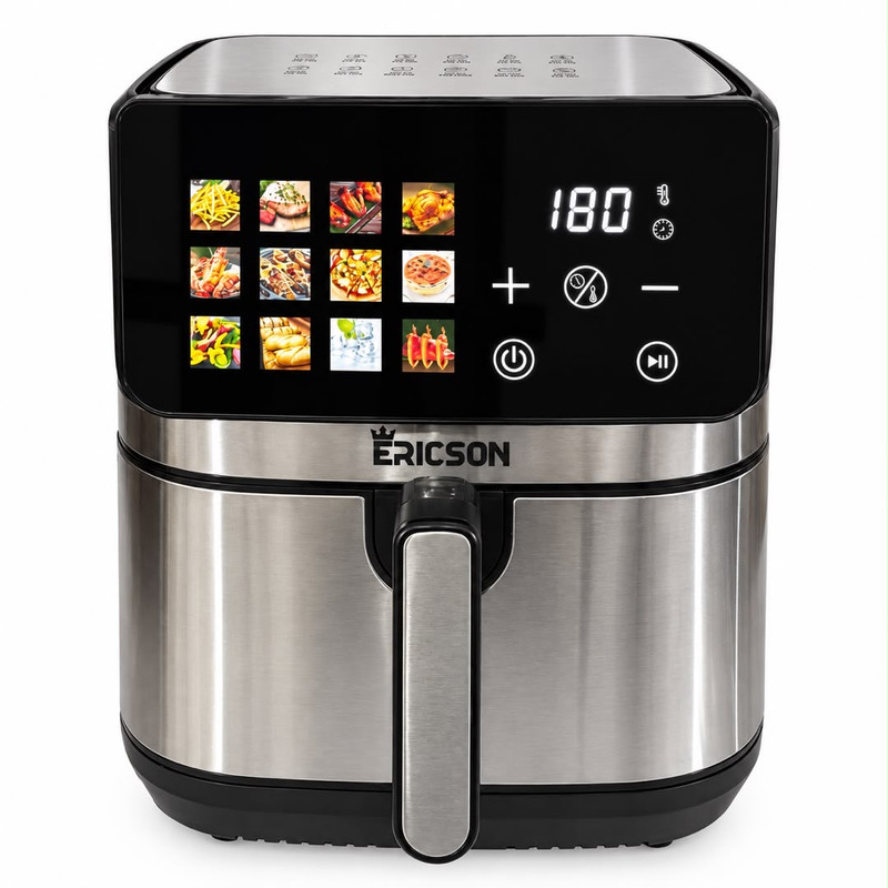 سرخ‌کن هواپز 15 لیتری اریکسون ER-2217 با توان 3000 وات، پنل لمسی رنگی، دو المنت حرارتی، قابلیت تنظیم دما و زمان، مخزن جداشونده نچسب و 90 درصد چربی کمتر