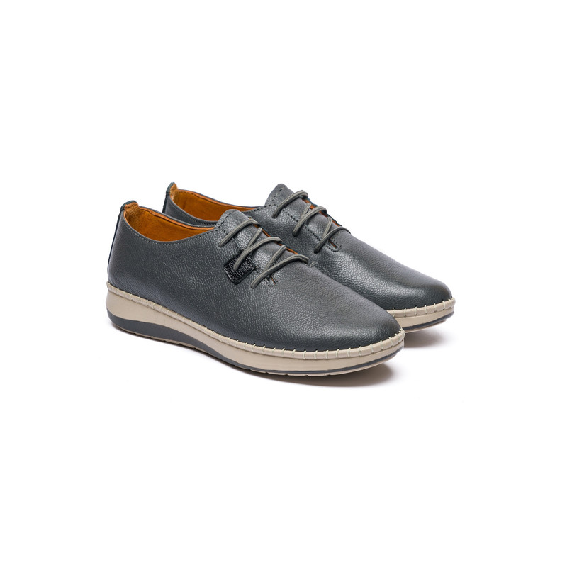 کفش طبی زنانه مدل آنیس بندی تمام چرم رنگ طوسی