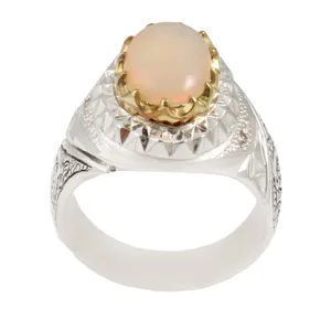 انگشتر نقره مردانه بازرگانی میلادی مدل سنگ اوپال رکاب دست ساز کد AM_1741