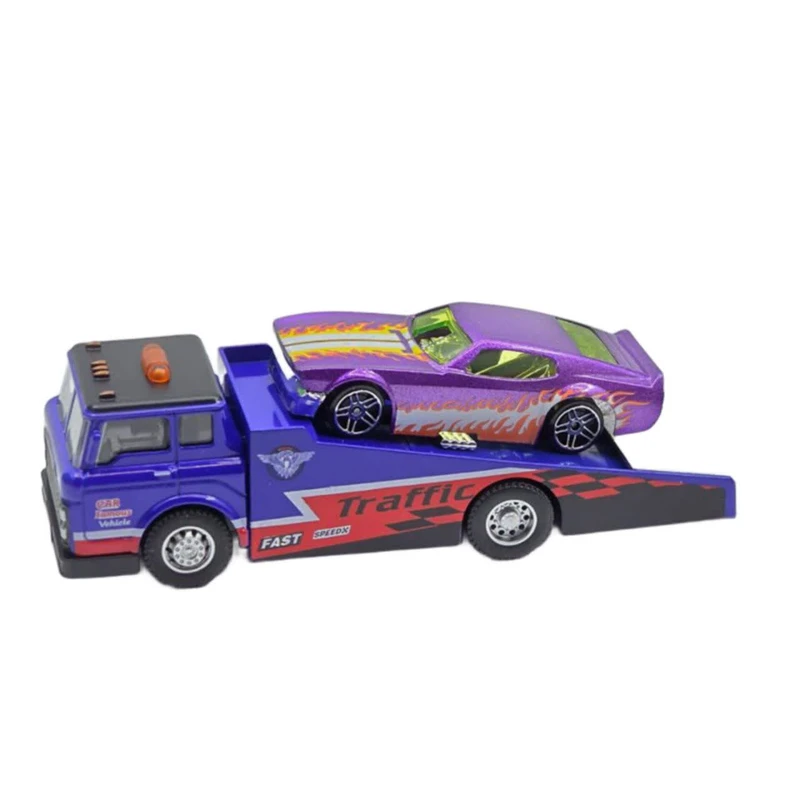 ماشین بازی ناب سل مدل کامیون بازی یدک کش فلزی عقب کش مجموعه دو عددی TRUCK TRANSPORT NAAB007