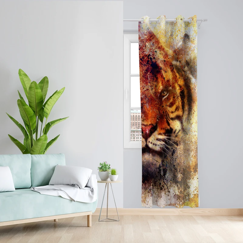 پرده طرح ببر مدل مخمل پانچی کد L 391 Z سایز 140x200 سانتی متر