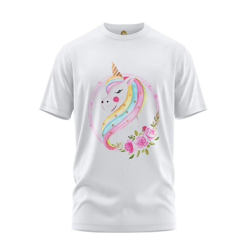 تی شرت آستین کوتاه زنانه هومرو مدل TW079 طرح یونیکورن