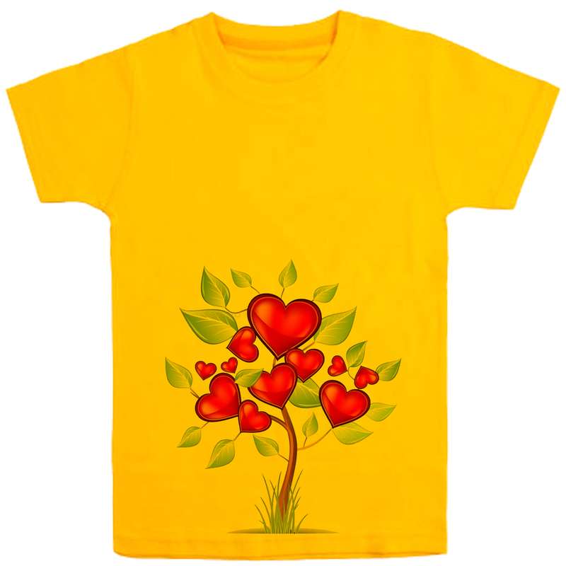 تی شرت آستین کوتاه دخترانه مدل درخت قلبی D98 رنگ زرد