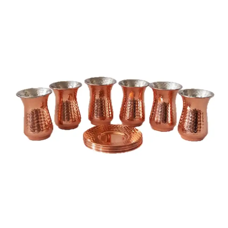 ست 12 تکه استکان و نعلبکی مسی مدل کمر باریک کد SN1