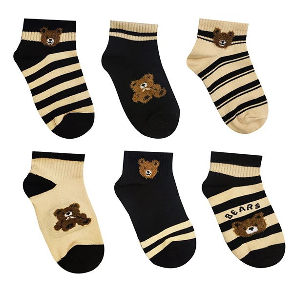 جوراب ساق کوتاه پسرانه تن پوش هنگامه مدل پنبه راه راه تدی بسته 6 عددی