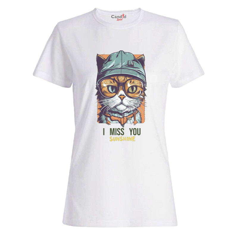 تی شرت آستین کوتاه زنانه کاندید اسپرت طرح گربه مدل 03