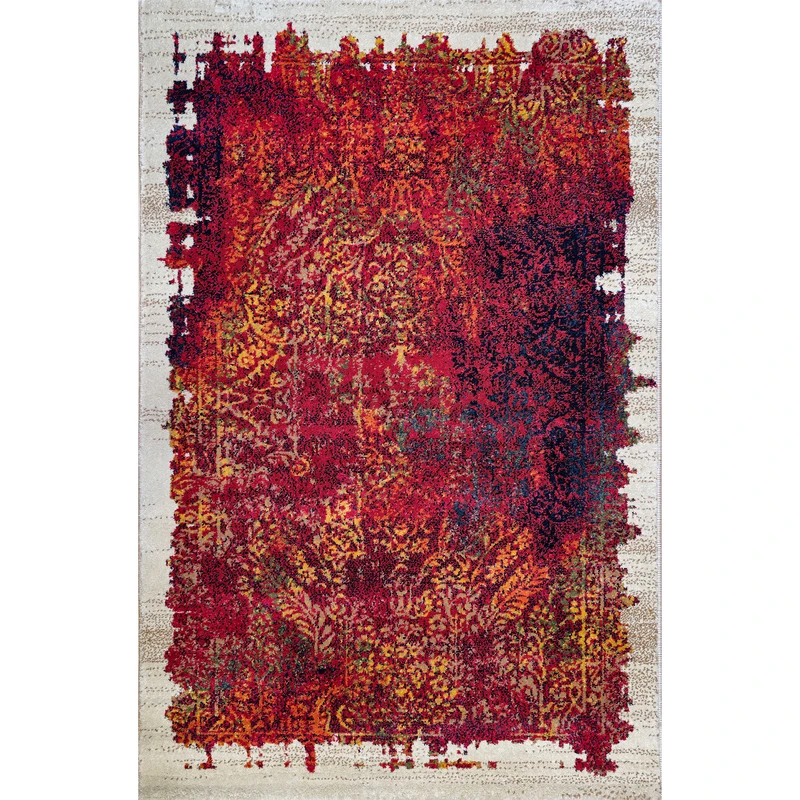 فرش ماشینی 320 شانه ساوین زمینه و حاشیه کرم مدل 2095