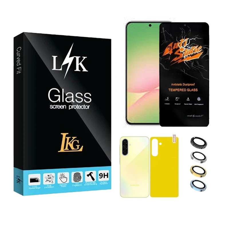 محافظ صفحه نمایش ال کا جی مدل انتی استاتیک مناسب برای گوشی موبایل سامسونگ Galaxy A56 5G به همراه محافظ پشت گوشی و محافظ لنز