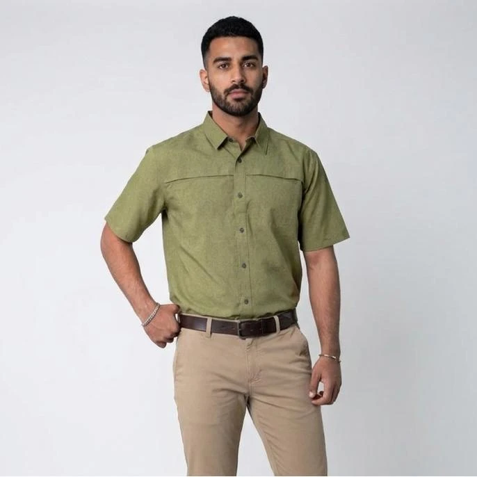پیراهن آستین کوتاه یقه دکمه دار مردانه مدل LAKE & TRAIL