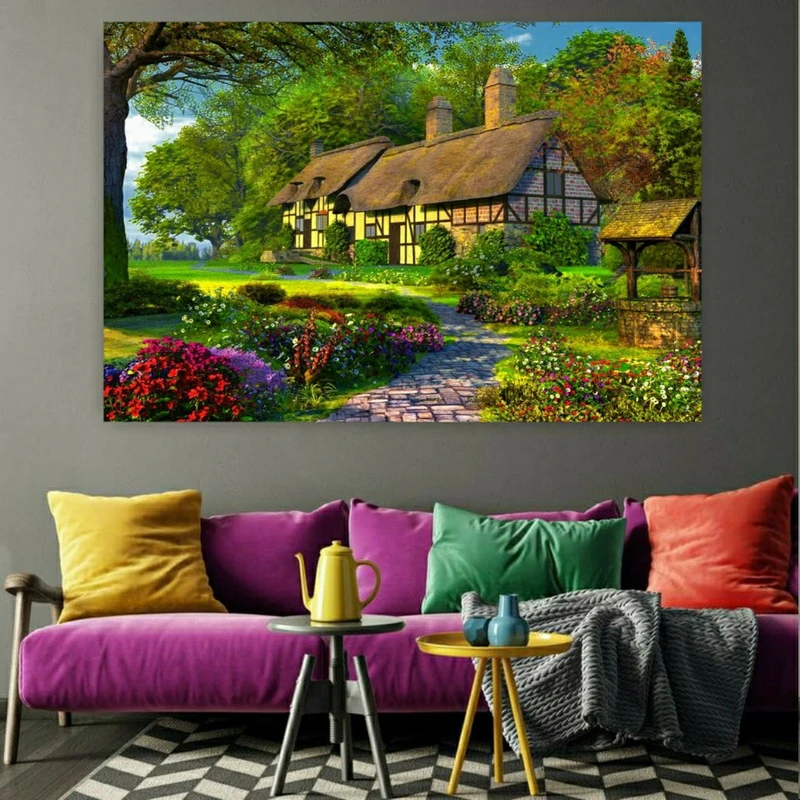 پوستر پارچه ای طرح چرم مخمل مدل کلبه جنگلی کد  BK1189