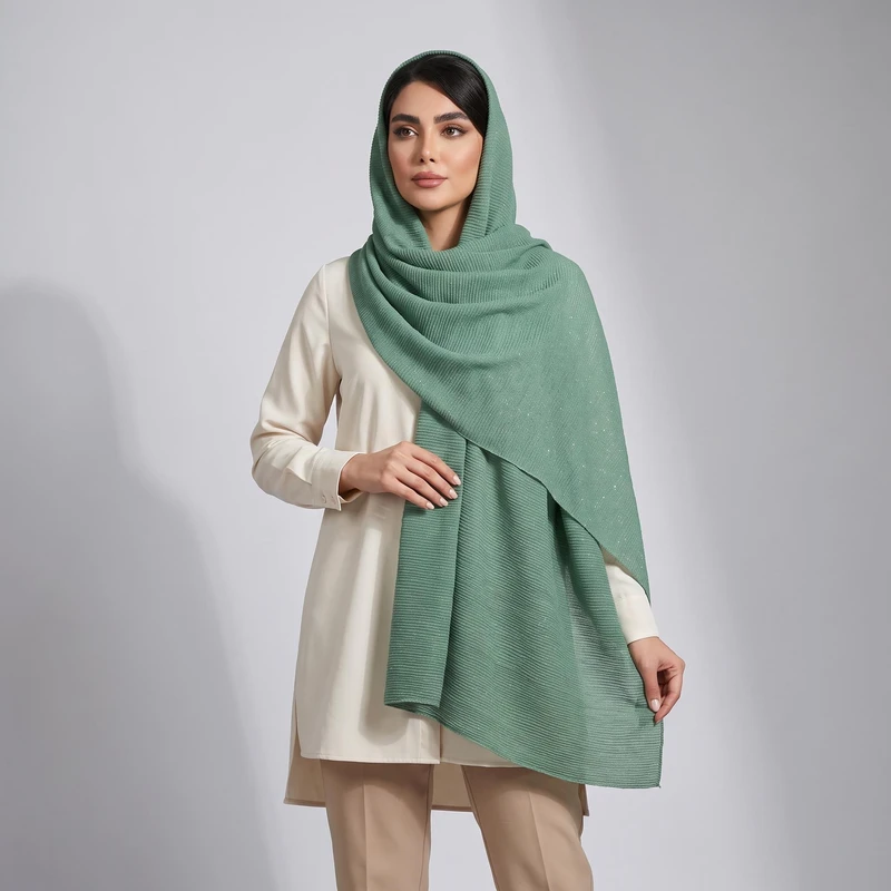 شال زنانه مدل پلیسه اکلیلی شاین‌دار کد 0021