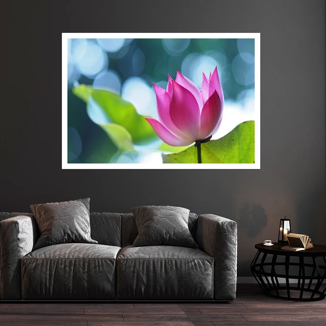 تابلو بکلیت طرح طبیعت و گل لوتوس مدل قاب شاسی W-s8635