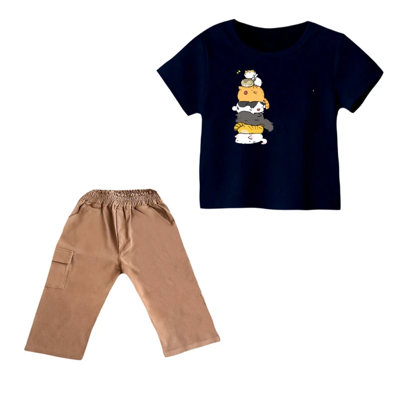 ست تی شرت و شلوارک پسرانه مدل گربه کد ۶