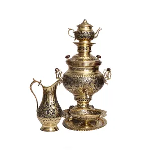 سرویس سماور ذغالی 5 پارچه برنجی سبحان مدل g100