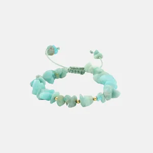 دستبند طلا 18 عیار زنانه با بند مهره‌ای خانه گل طلا مدل آمازونیت و گوی