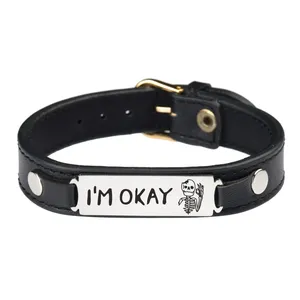 دستبند گيلواره زراوشان مدل چرم طرح Im okay کد CH31