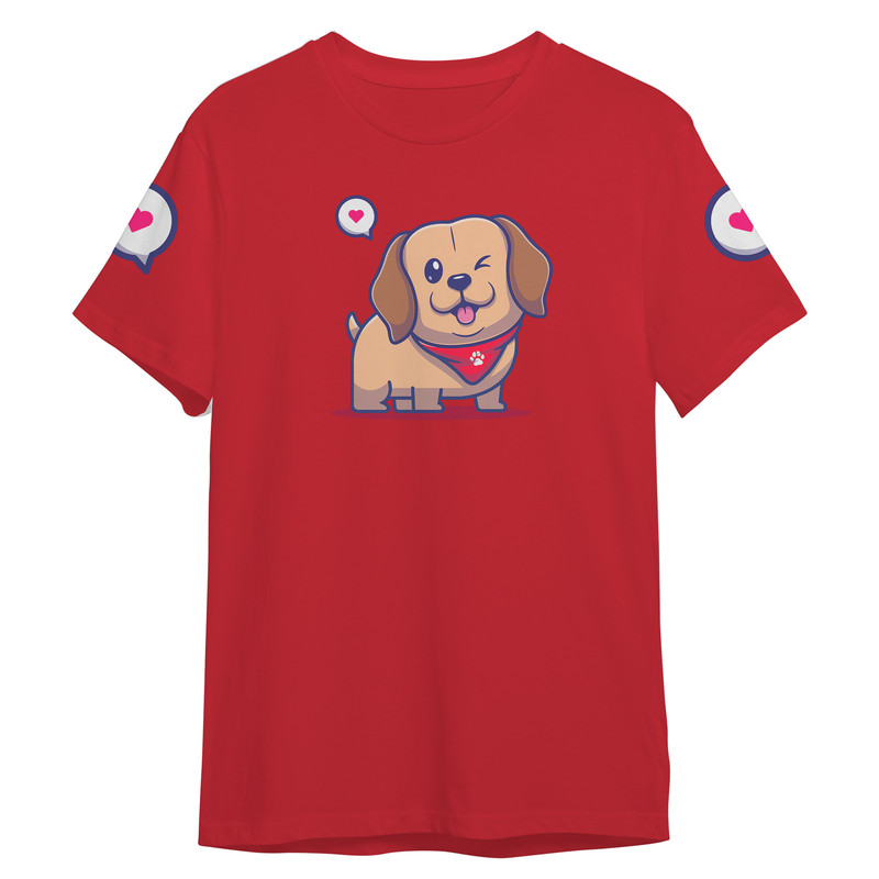 تی شرت آستین کوتاه دخترانه مدل سگ بامزه کد 0041 رنگ قرمز