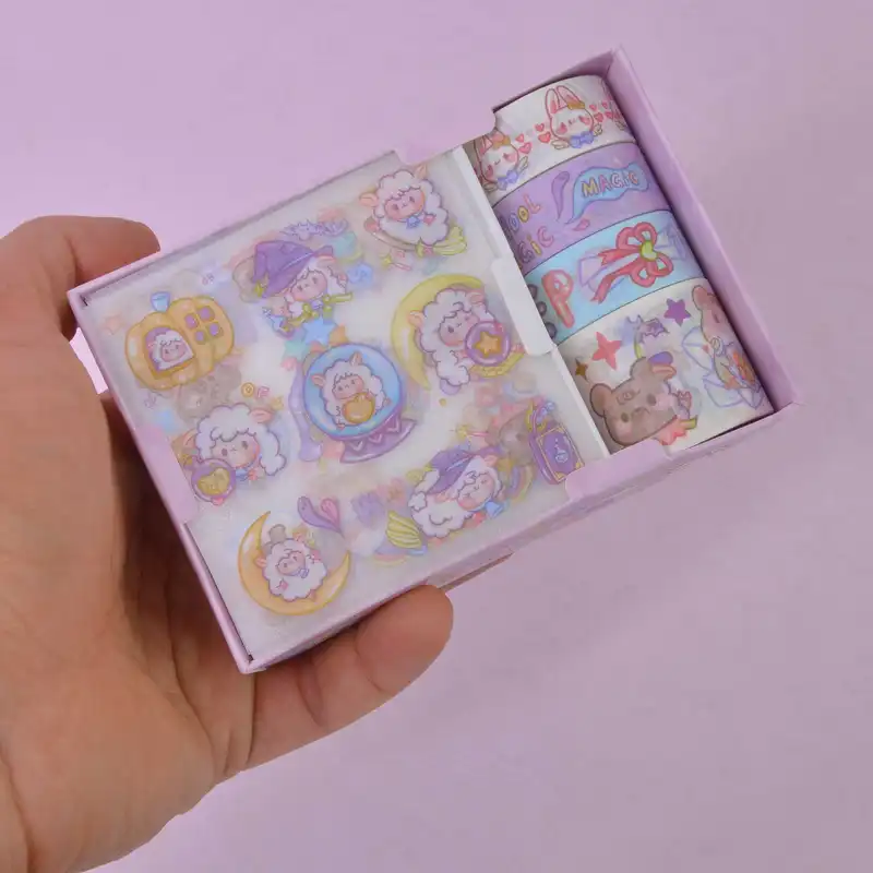 چسب نواری مدل واشی طرح فانتزی دخترانه به همراه استیکر کد3 مجموعه 8عددی