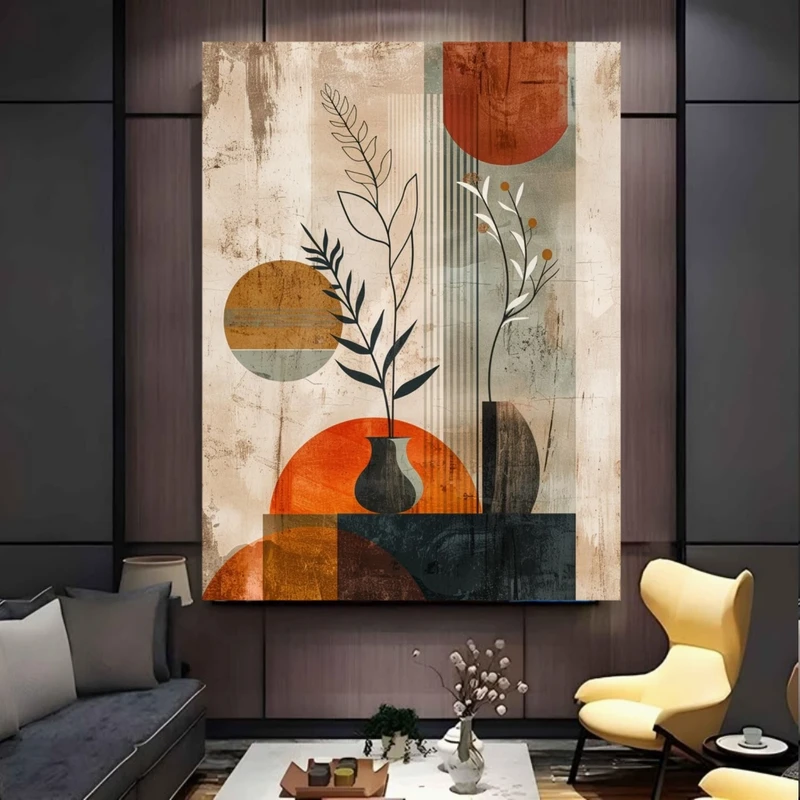 پوستر پارچه ای طرح مخمل  گلدان و برگ مدل مینیمال کد FP106914
